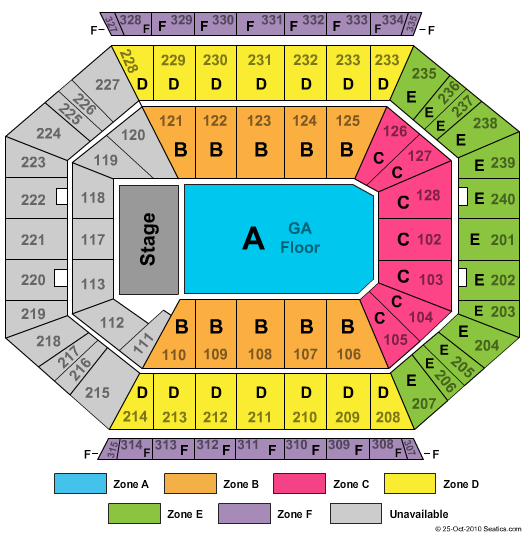 DCU Center End Stage GA Zone Seating Chart