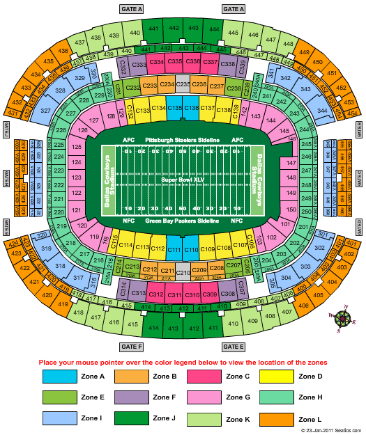 AT&T Stadium Super Bowl XLV Int-Zone Seating Chart
