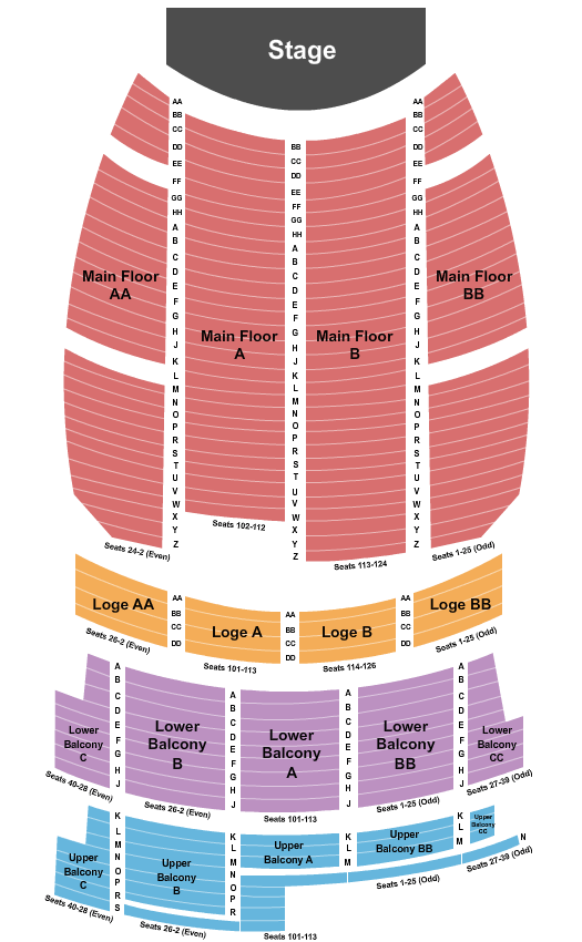 DeYor Performing Arts Center End Stage Seating Chart