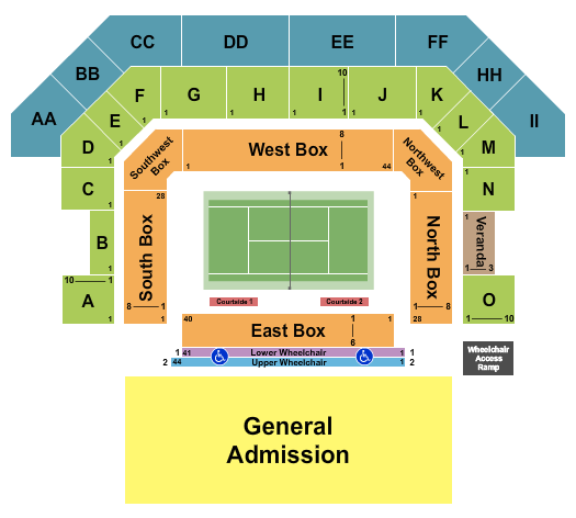 Delray Beach Tennis Center Tennis with GA Seating Chart