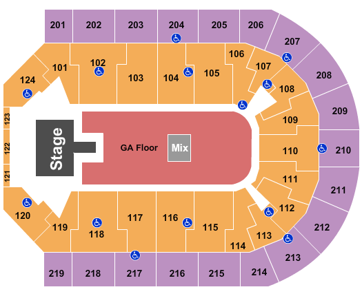 Denny Sanford Premier Center Endstage GA Floor w/ Catwalk Seating Chart