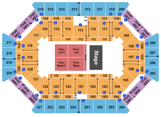 Donald L. Tucker Civic Center Endstage Front/Floor L-R 1&2 Seating Chart