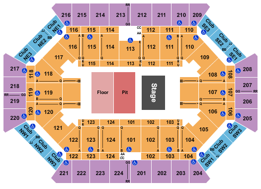 Donald L. Tucker Civic Center Endstage Pit/Floor Seating Chart