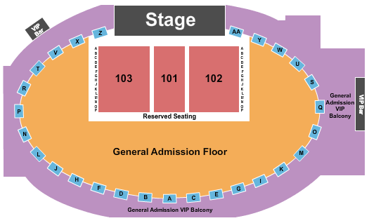 Eagles Ballroom Endstage GA/Rsvd Floor Seating Chart