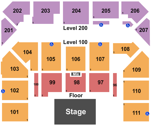 Entertainment & Sports Arena End Stage Seating Chart