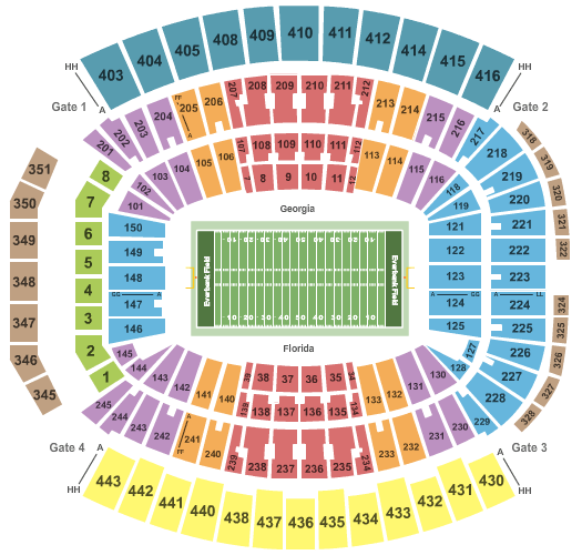 EverBank Stadium 2016 College Football-FLA vs. GA Seating Chart