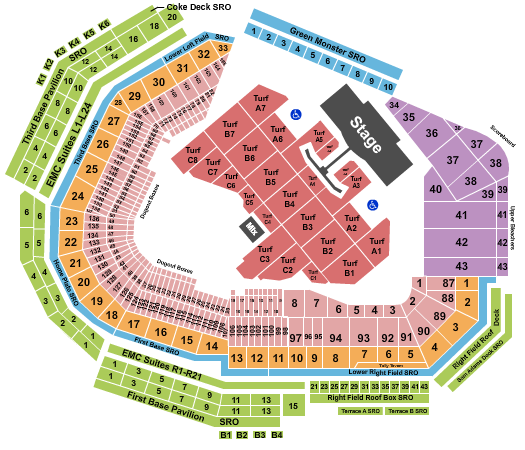 Fenway Park Seating Map For Concerts Elcho Table
