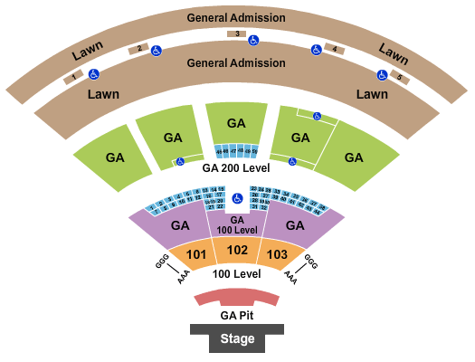 Fiddlers Green Amphitheatre Endstage All GA - Partial Rsvd 100s Seating Chart