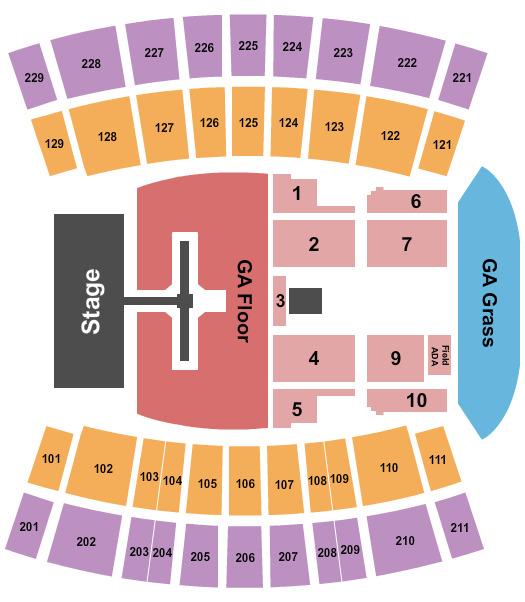 Finley Stadium/Davenport Field Kane Brown Seating Chart