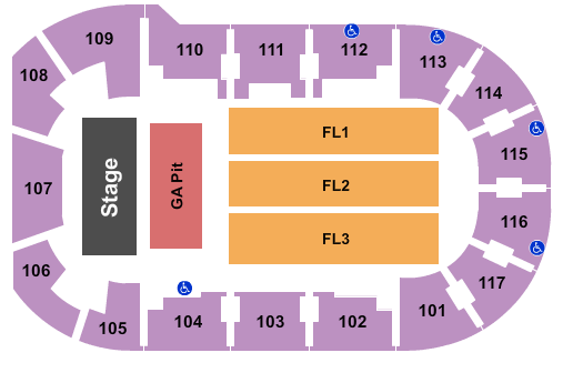 LECOM Events Center Endstage GA Pit Seating Chart