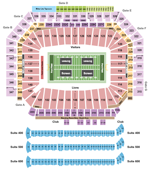 Ford Field Detroit Lions Watch Party Seating Chart