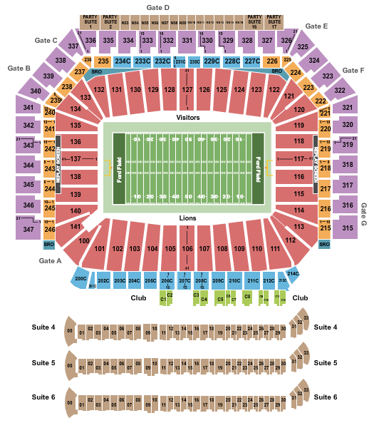 Detroit Lions seating chart at Ford Field in Detroit, Michigan