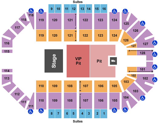 Ford Park Arena Endstage Pit & VIP Pit Seating Chart