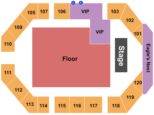 Forrest County Multipurpose Center Endstage GA/VIP & Reserved Upper Seating Chart