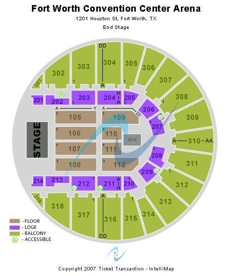 Fort Worth Convention Center Arena T-Stage Seating Chart