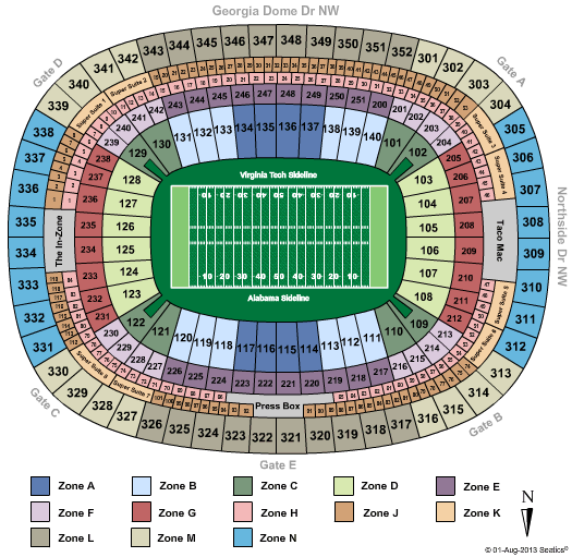 Georgia Dome Chick-Fil-A Kickoff Game - Zone Seating Chart