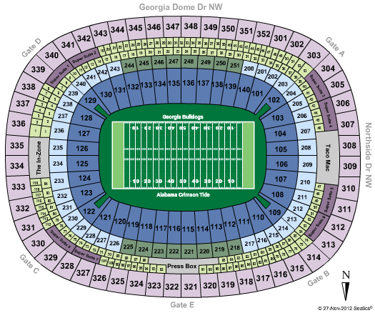 Georgia Dome Football - Alabama vs. Georgia Seating Chart