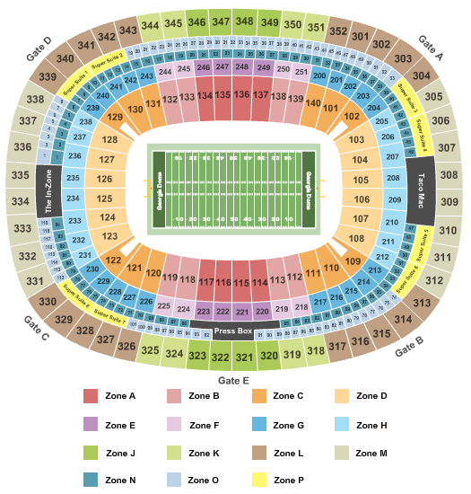 Georgia Dome Football - IntZone Seating Chart