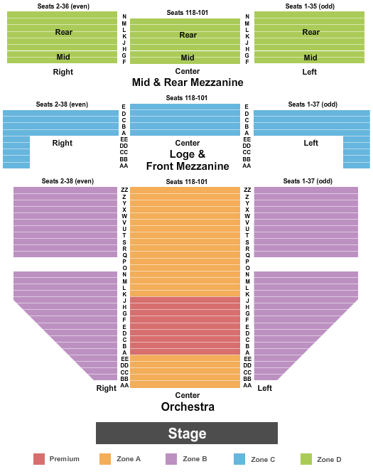 Gershwin Theatre End Stage Int Zone Seating Chart