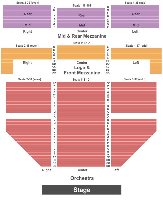 seating chart for Gershwin Theatre - Endstage 3 - eventticketscenter.com