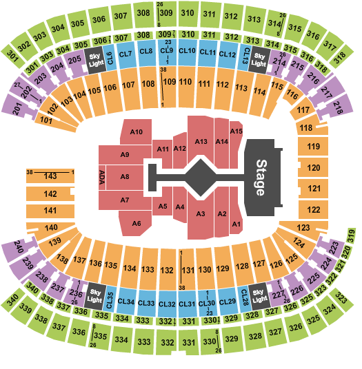 seating chart for Gillette Stadium - Taylor Swift 2022 - eventticketscenter.com
