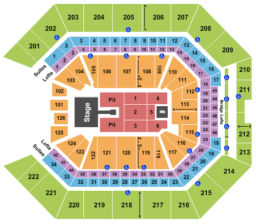 Golden 1 Center Endstage GA Pit w/ Catwalk Seating Chart