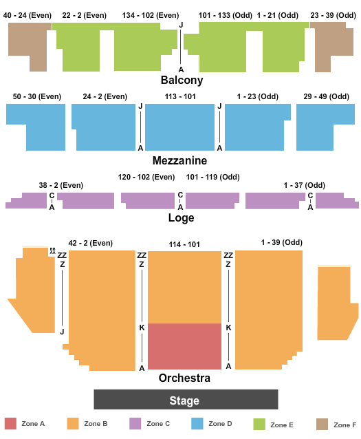 Golden Gate Theatre End Stage Int Zone 2 Seating Chart