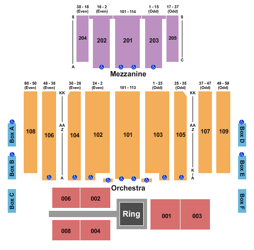 Great Hall at Charles F. Dodge City Center Wrestling Seating Chart