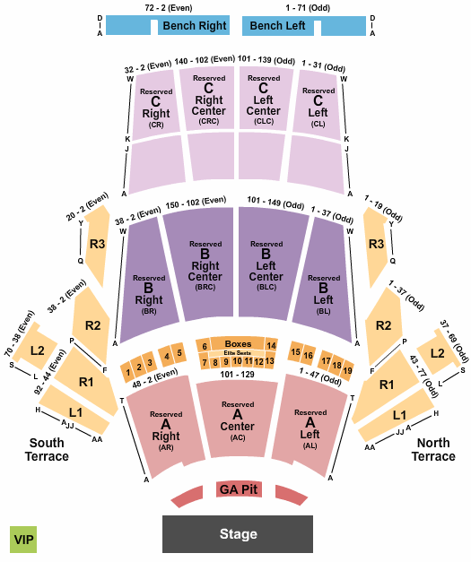 Greek Theatre - Los Angeles CA End Stage GA Pit Seating Chart