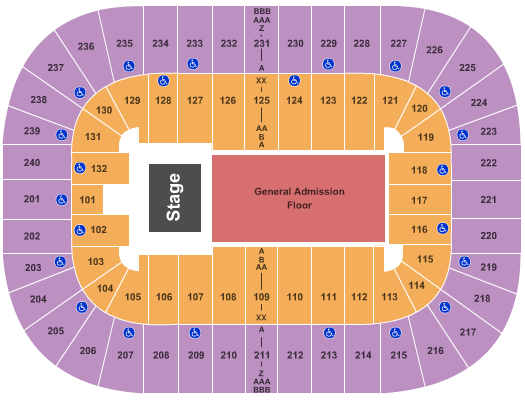 Greensboro Coliseum At Greensboro Coliseum Complex End Stage GA Floor Seating Chart