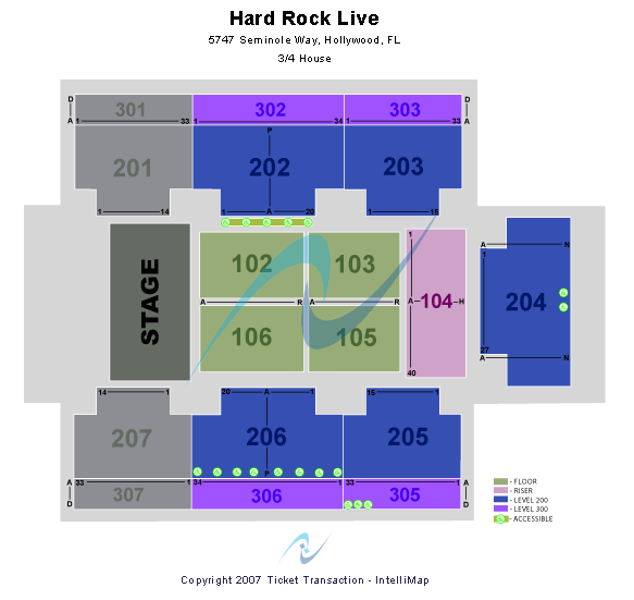 Hard Rock Live At The Seminole Hard Rock Hotel & Casino - Hollywood Three Quarter Stage Seating Chart