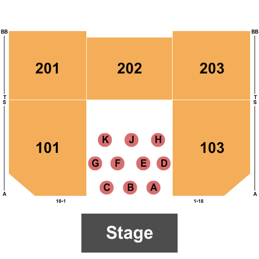 Hard Rock Cincinnati - Ballroom End Stage Tables Seating Chart