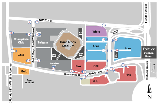 Hard Rock Stadium Parking Lots Superbowl LIV Seating Chart