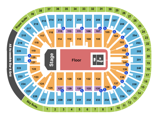 Heritage Bank Center seating chart with row numbers