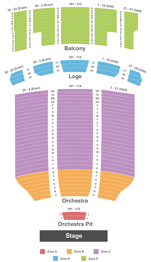 Hershey Theatre End Stage Zone Seating Chart