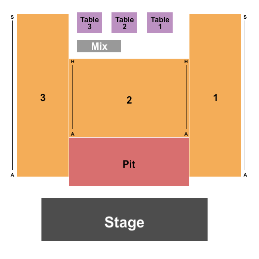 Hobart Art Theater Endstage Reserved 1-3 w/ Pit Seating Chart