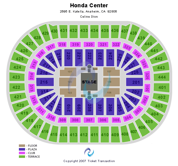 Honda Center Celine Dion Seating Chart