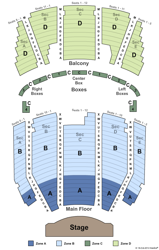 Hoyt Sherman Place Theater EndStage - Zone Seating Chart