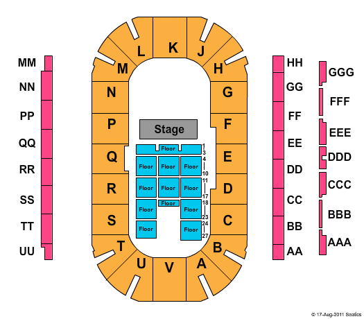 Sandman Centre Endstage - Floor - Rows 1-27 Seating Chart