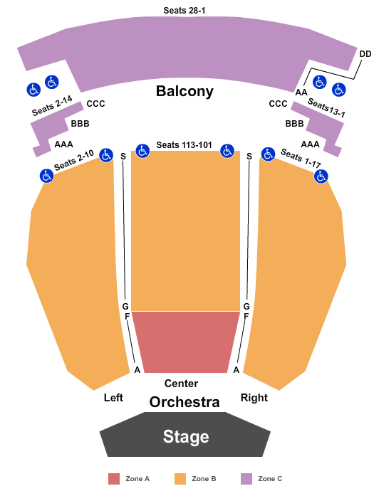 Irvine Barclay Theatre Endstage - Zone Seating Chart