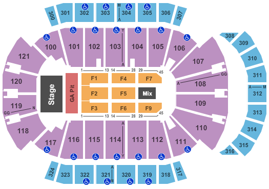 VyStar Veterans Memorial Arena End Stage GA Pit Seating Chart