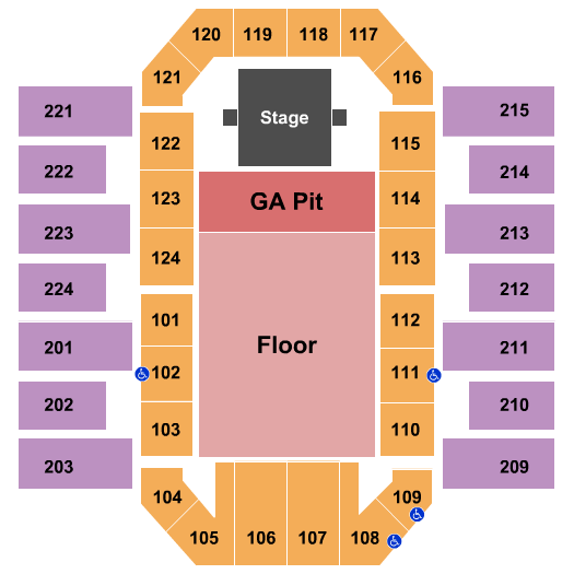James Brown Arena Endstage GA Pit & RSV Flr Seating Chart