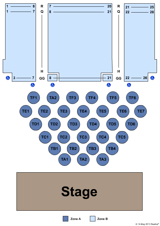 Scherr Forum Theatre At Bank of America Performing Arts Center End Stage Tables - Zone Seating Chart