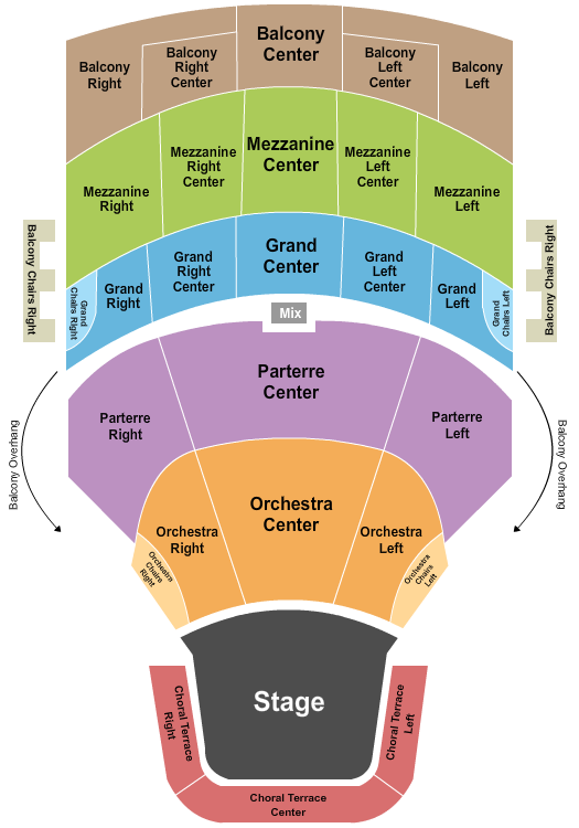 Detailed Seating Chart for Joan and Irwin Jacobs Music Center with sections, rows and seat numbers