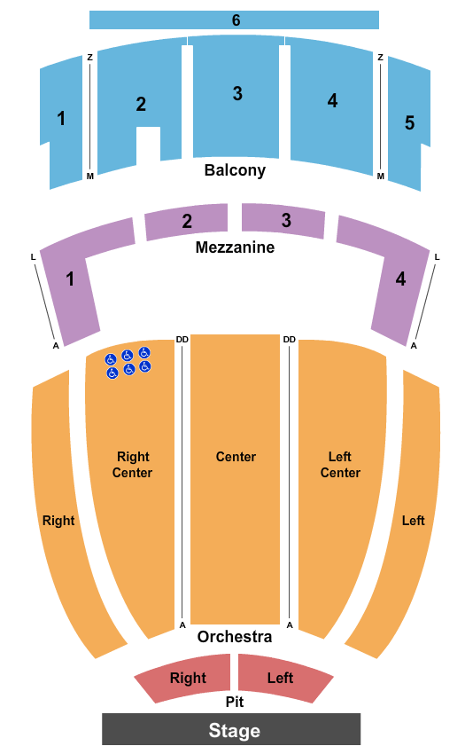 Johnny Mercer Theatre Endstage Pit Left/Right Seating Chart