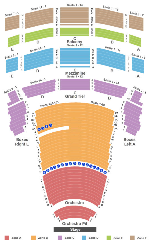 Jones Hall for the Performing Arts End Stage Zone Seating Chart
