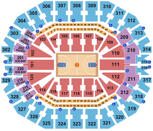 seating chart for KFC Yum! Center - Basketball - eventticketscenter.com