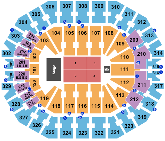 seating chart for KFC Yum! Center - Endstage 4 - eventticketscenter.com