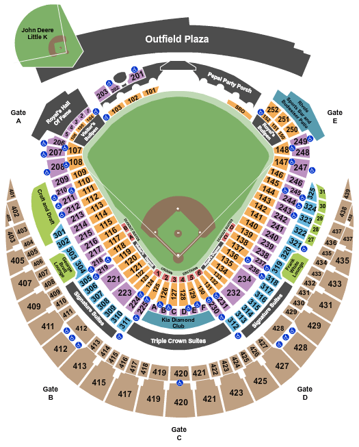 Kansas City Royals Seating chart at Kauffman Field for single game tickets