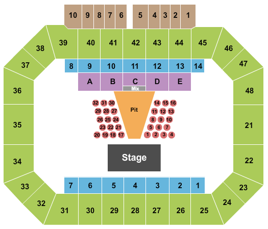 Kay Yeager Coliseum Endstage Pit & Tables Seating Chart